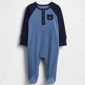 GAP Blue and Navy Raglan Footed One-Piece